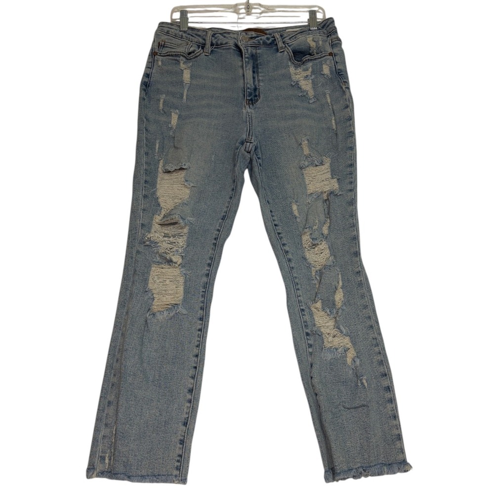 Judy Blue Boyfriend Fit Distressed Light Wash Jeans JB88540 Size 15/32